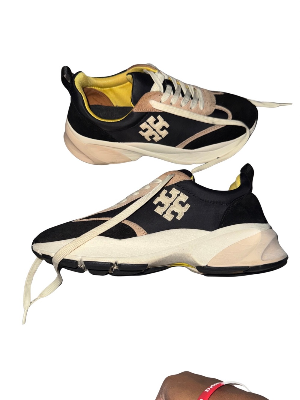 Tory Burch Black, Cream & Yellow Platform Sneakers